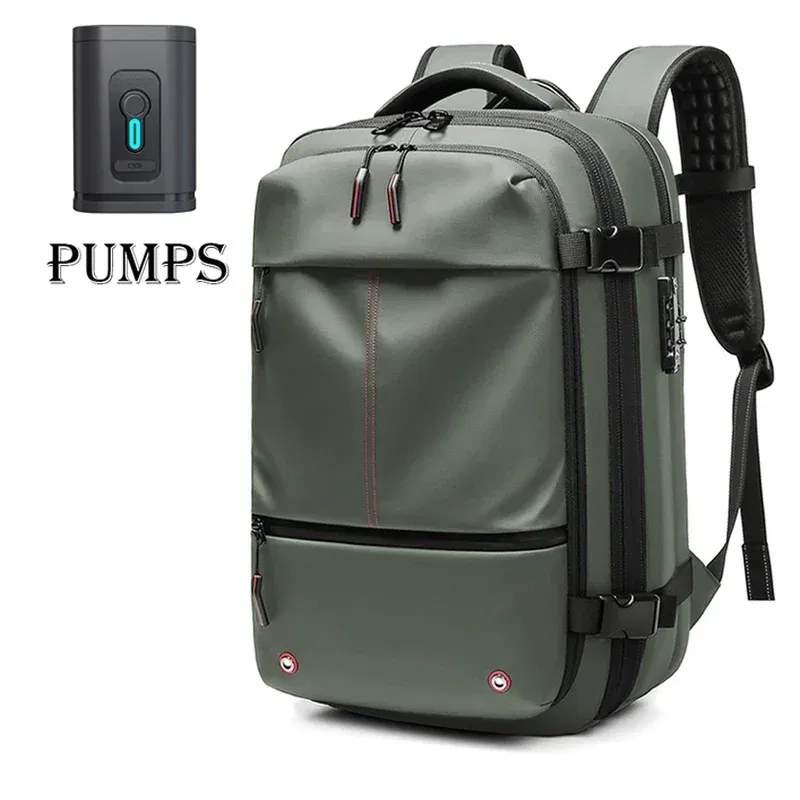 Color: Khaki - Men Travel Backpack vacuum compression Laptop Backpack 17 inch Extended Large Capacity school Backpack Hiking Business backpack
