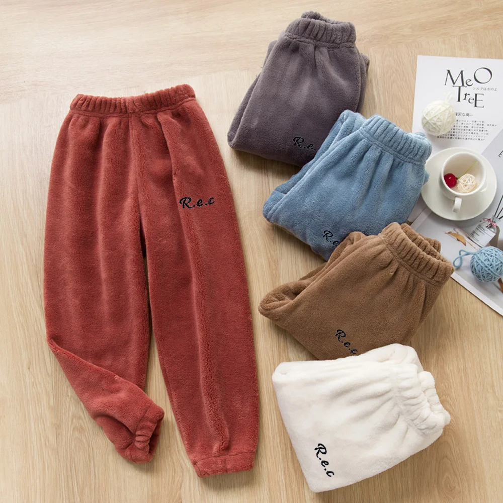 Color: Red, Kid Size: 9 - Children Thicken Fleece Pants Boys and Girls Solid Letter Embroidery Sports Casual Kids Clothes Warm Leggings Clothing Winter