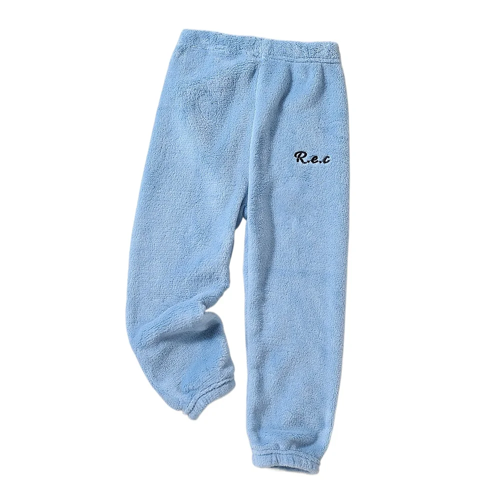 Color: Red, Kid Size: 9 - Children Thicken Fleece Pants Boys and Girls Solid Letter Embroidery Sports Casual Kids Clothes Warm Leggings Clothing Winter