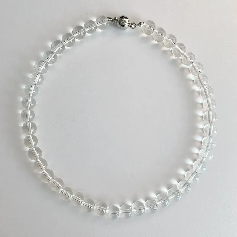 Metal Color: Steel color - HUANZHI Transparent Natural Crystal Stone Beads Necklace for Women Magnetic Buckle Chain Collarbone Choker Fashion Jewelry Hot