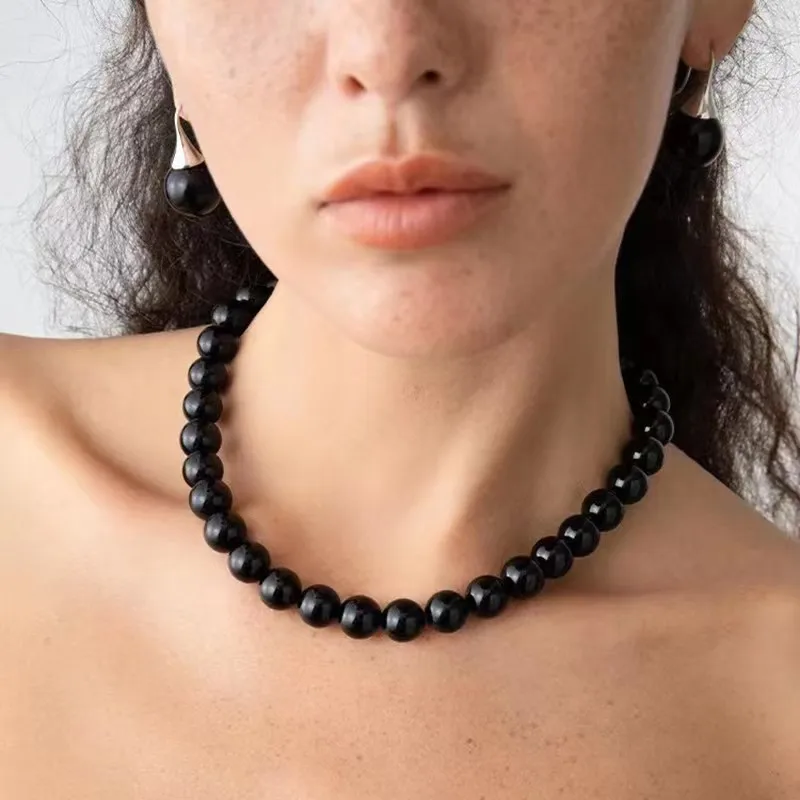 Metal Color: Steel color - HUANZHI Transparent Natural Crystal Stone Beads Necklace for Women Magnetic Buckle Chain Collarbone Choker Fashion Jewelry Hot