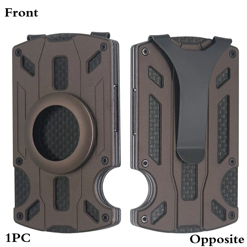 Color: Brown - Metal Wallet for Men Minimalist Slim RFID Blocking Front Pocket Tactical Carbon Fiber wallet Card Holder with Money Clip