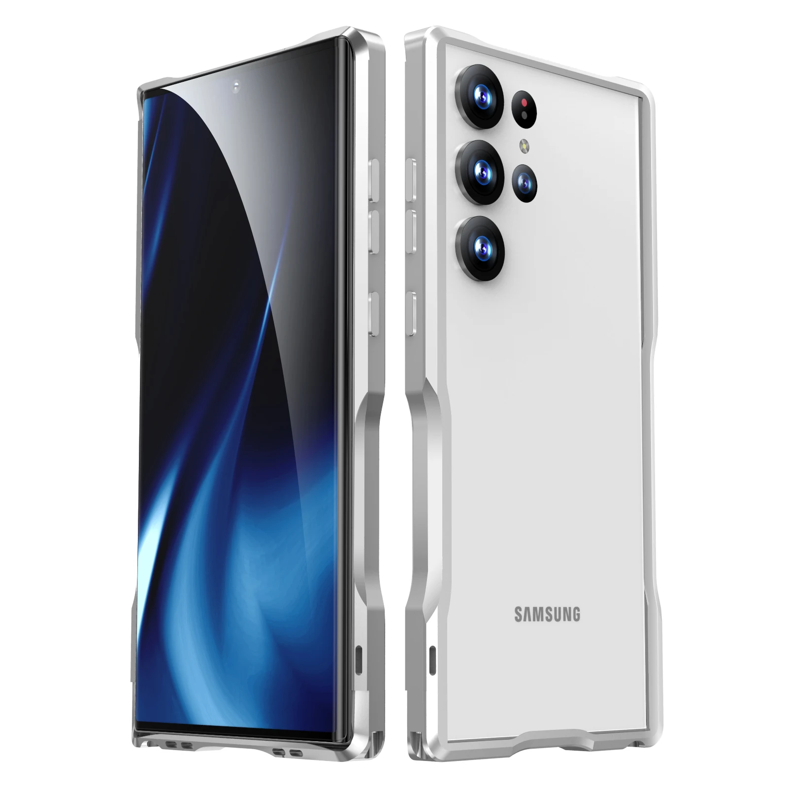 Color: Blue, Material: ABS - Luxury Original Metal Bumper Case For Samsung Galaxy S24 Ultra Alloy Frame S22 S23 Ultra Light Weight Aluminum Shockproof Cover