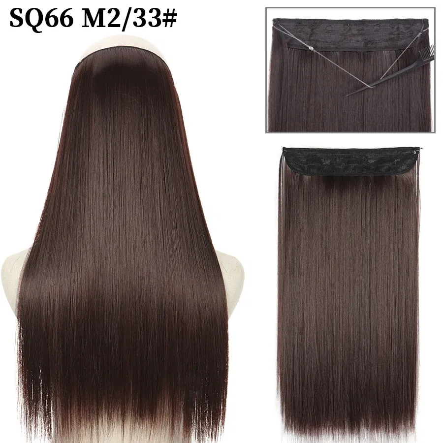Color: #6, Stretched Length: 32inches, Ships From: CHINA - Synthetic Natural Wavy No Clip Fish Line Invisible Hair Extensions Mixed Color Blonde Black Artificial False Hair Piece ForWomen
