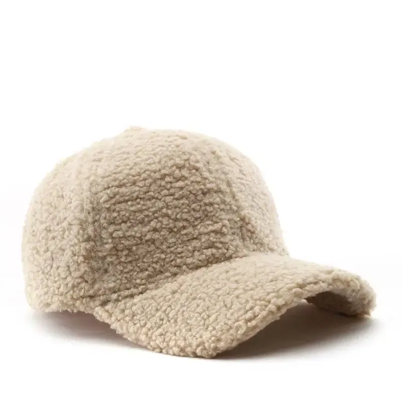 Color: army green, Size: M - Autumn Winter Baseball Cap Women Artificial Lamb Wool Hats Keep Warm Cap Plush Baseball Caps Spring Baseball Cap Solid Sunshade