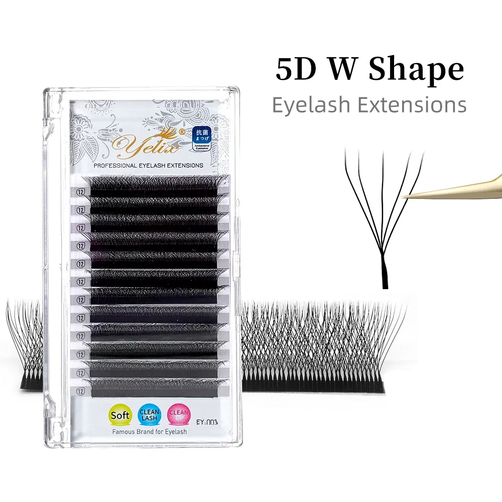 Color: Brushed Brass, Curl: C, Thickness: 0.07mm, Length: 8mm - Yelix Cilios 5D W Shape Eyelash Extensions 4D/6D Premade Volume Fans Natural Soft Automatic Flowering Lash Makeup Supplies