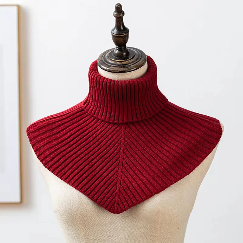 Color: army green - Women Winter Knitted Cotton Fake Collar Scarf Women Warm Turtleneck Neck Warmer Detachable Winter Windproof Scarf 36*28cm