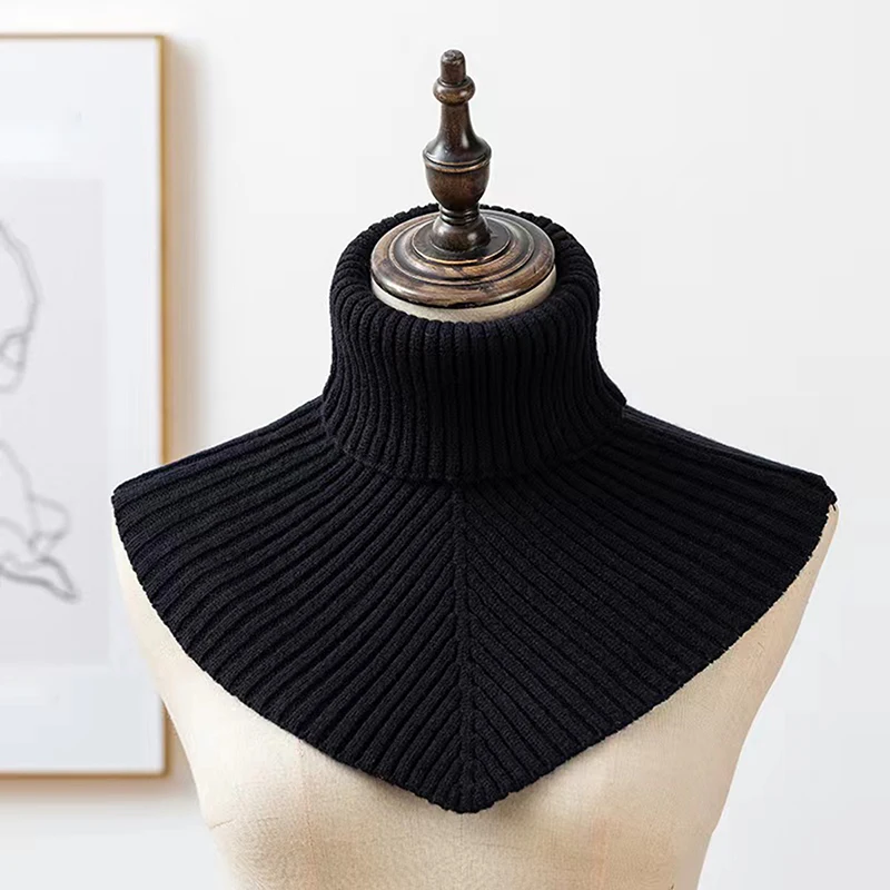Color: army green - Women Winter Knitted Cotton Fake Collar Scarf Women Warm Turtleneck Neck Warmer Detachable Winter Windproof Scarf 36*28cm