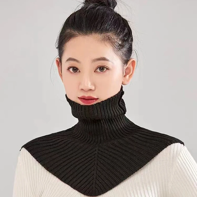 Color: army green - Women Winter Knitted Cotton Fake Collar Scarf Women Warm Turtleneck Neck Warmer Detachable Winter Windproof Scarf 36*28cm