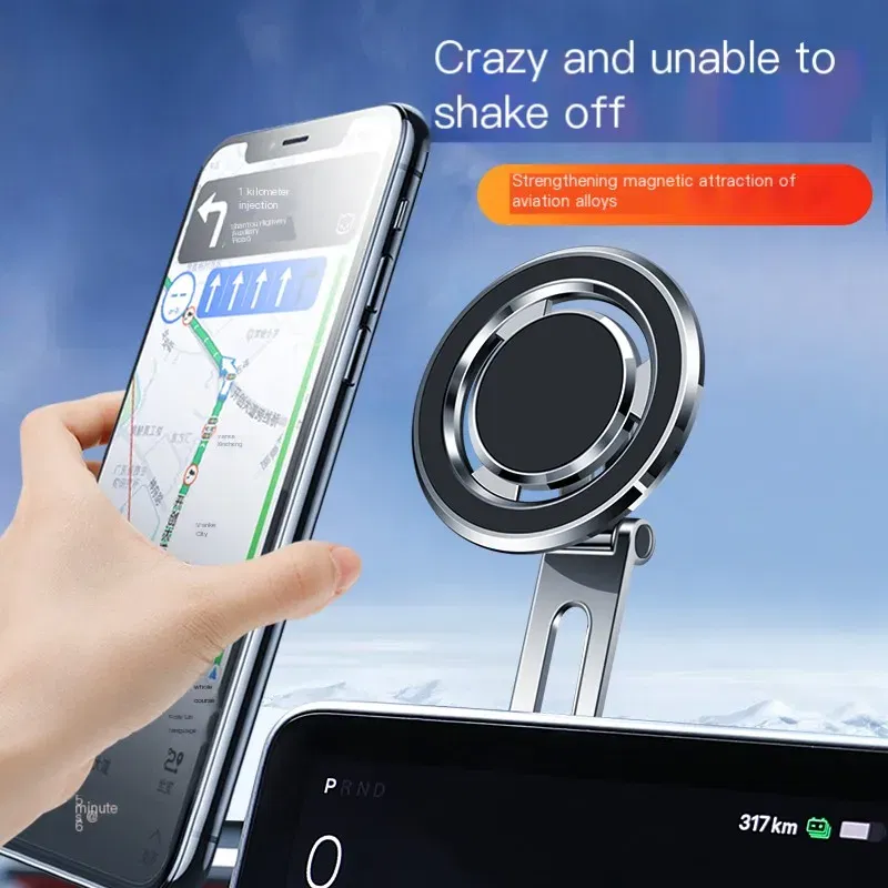 Color: black - Car Phone Holder Adjustable Foldable Bracket 360 Degree Rotating Aluminum Alloy for BYD Atto 3 Song Tang Tesla Model 3/Y/X/S