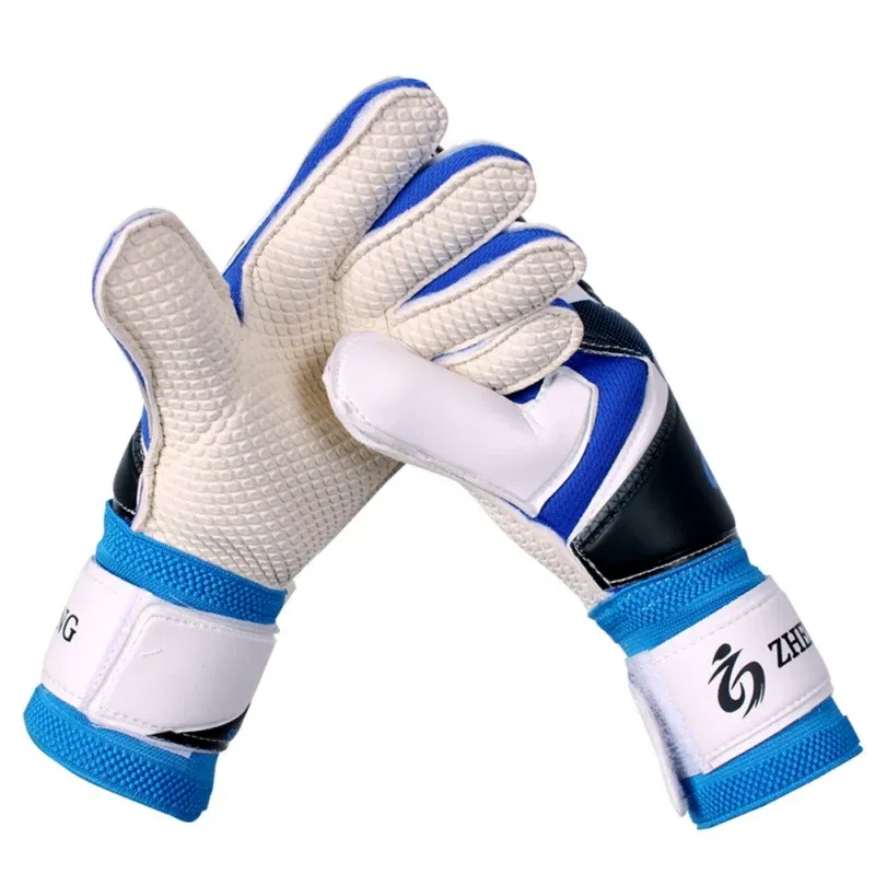 Color: Blue, Size: M - Adults Kids Professional Soccer Goalkeeper Gloves Finger Protection Goal Thickened Latex Football Gloves for futbol futebol Goal