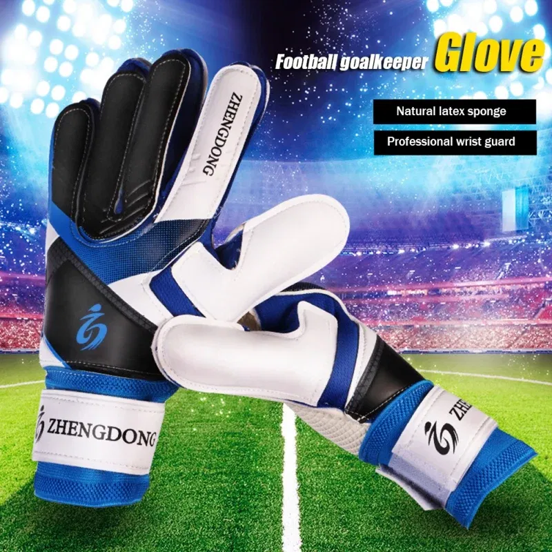 Color: Blue, Size: M - Adults Kids Professional Soccer Goalkeeper Gloves Finger Protection Goal Thickened Latex Football Gloves for futbol futebol Goal