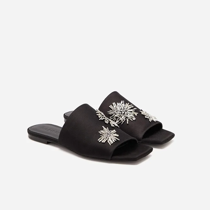 Color: black, Shoe Size: 36 - Women's Summer Shoes Natural Sude Sandals Ladies Genuine Leather Green Black Sandals Fashion Women's Shoes Outer Wear Slippers