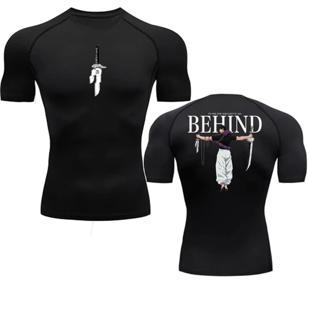 Color: Dark Grey, Size: XXL - Anime Compression Shirt Men Print Breathable Football Fitness Tight Sportswear Althletic Quick Dry Rash Guard Gym Riding Tops