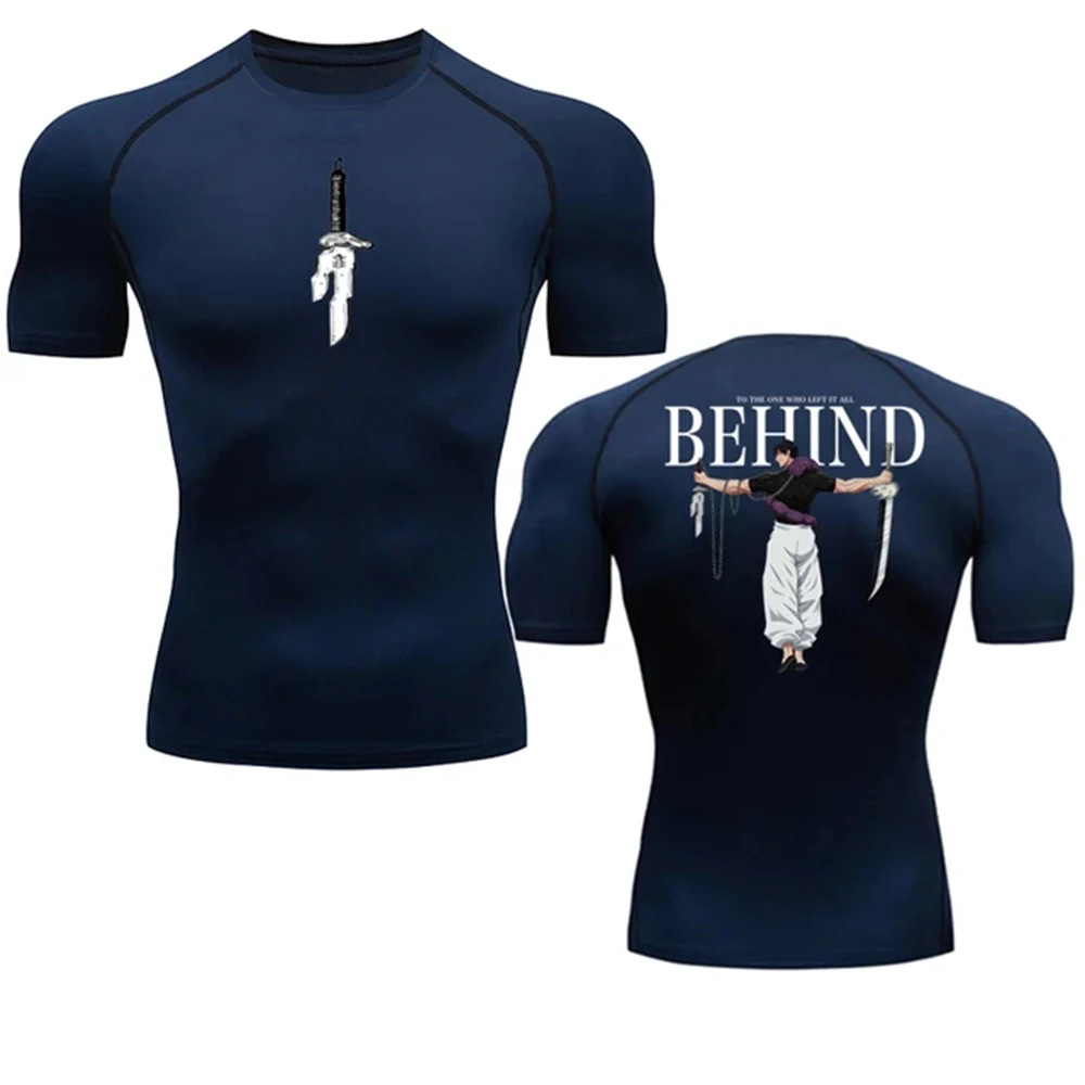 Color: Dark Grey, Size: XXL - Anime Compression Shirt Men Print Breathable Football Fitness Tight Sportswear Althletic Quick Dry Rash Guard Gym Riding Tops