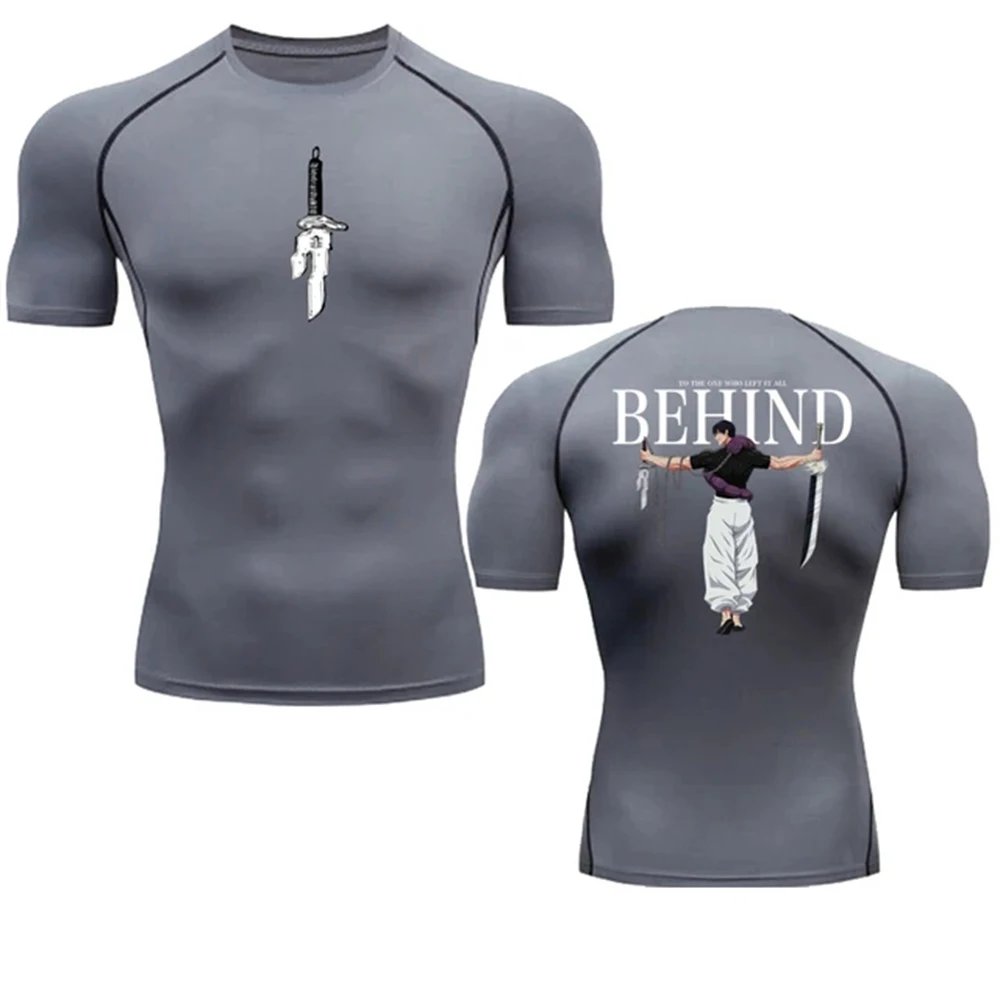 Color: Dark Grey, Size: XXL - Anime Compression Shirt Men Print Breathable Football Fitness Tight Sportswear Althletic Quick Dry Rash Guard Gym Riding Tops