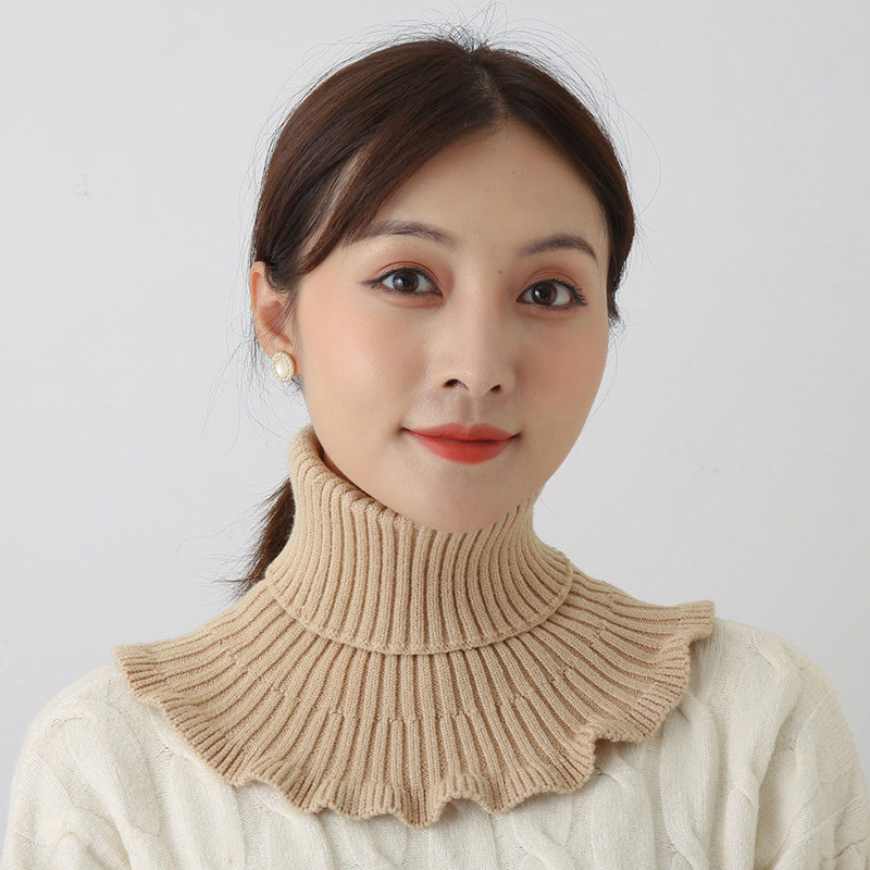 Color: Green - Warm Knitted Collar Scarf Women Turtleneck Knitted False Fake Collar Detachable Scarf Warm Winter Windproof Wrap Scarf Ruffles