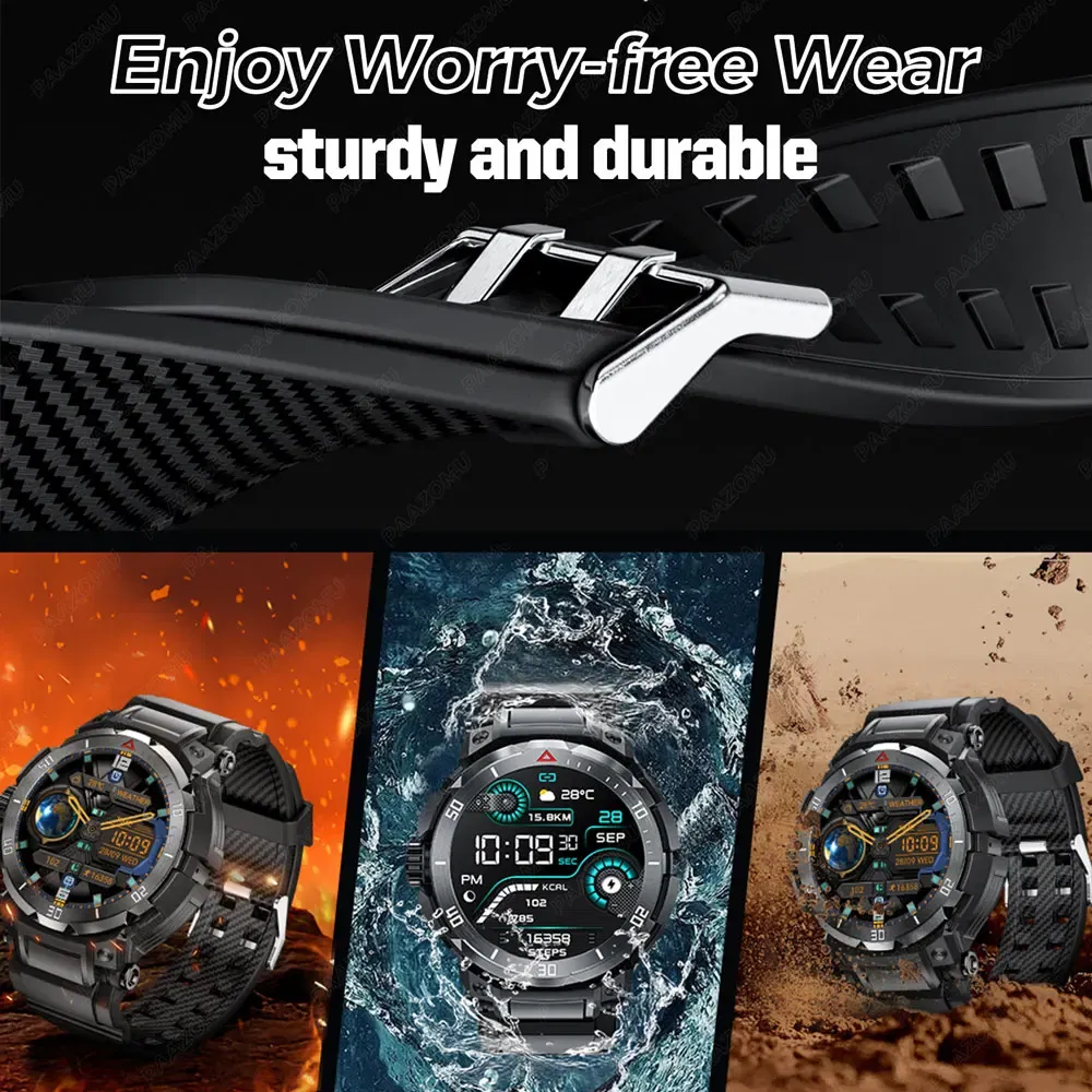 Color: WHITE - New 3 in 1 Smart Watch for Men With TWS Headset Rugged Military Bluetooth Call Fitness Tracker IP67 Waterproof  for Android iOS