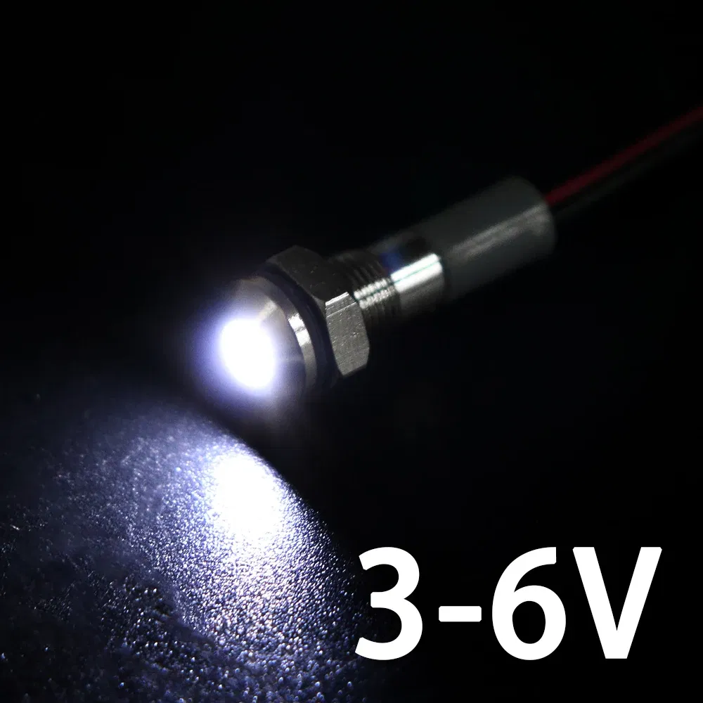 Color: WHITE - 1PC IP65 6mm LED Waterproof Metal Indicator Light Signal Lamp With Wire 5V 12V 24V 220V Red/Yellow/Blue/Green/White Metal Button