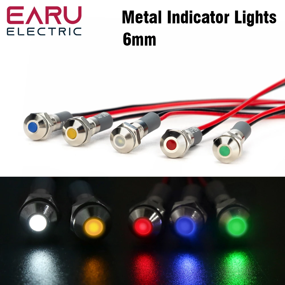 Color: WHITE - 1PC IP65 6mm LED Waterproof Metal Indicator Light Signal Lamp With Wire 5V 12V 24V 220V Red/Yellow/Blue/Green/White Metal Button