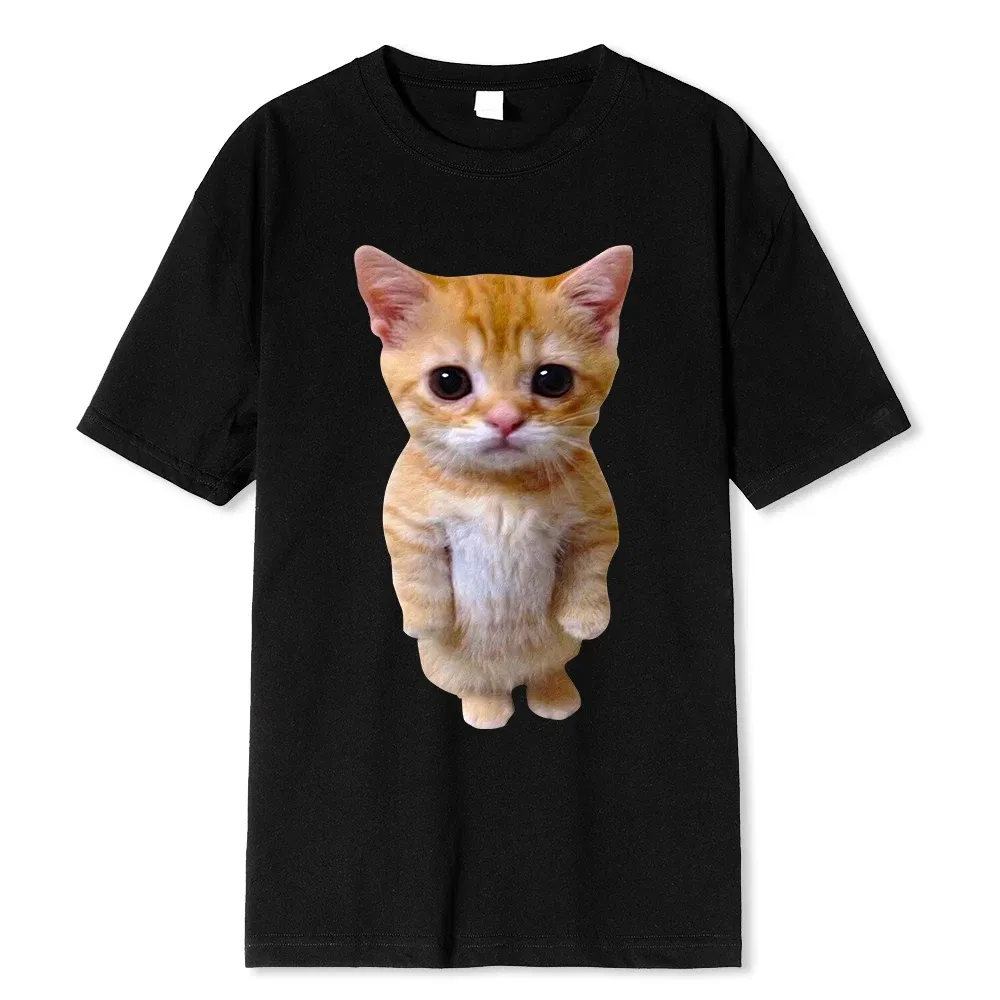 Color: Blue, Size: S - El Gato Meme Sad Crying Cat Munchkin Kitty Meme Trendy Graphic T-shirt Unisex Fashion Short Sleeve T-shirts Oversized Streetwear