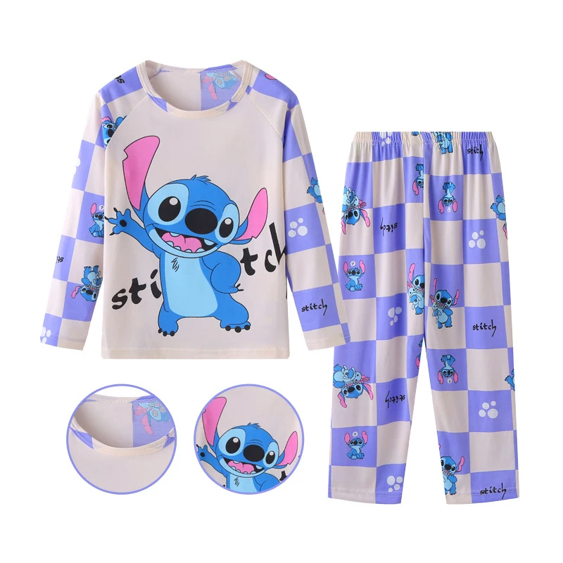 Color: Blue, Kid Size: 11 - New Pajama Boys Girls Pajamas Stitch Clothing Sets Kids Long Sleeve +Pant 2Piece Children Home Clothing Girl Nightgown