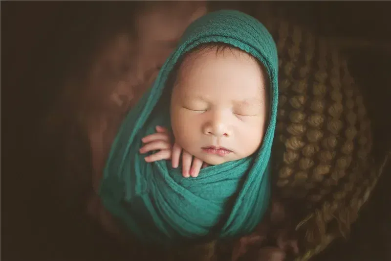 Color: PEACOCK BLUE - Newborn Photography Props Wrap Baby Blanket Soft Stretchable Cotton Swaddling Photography Backdrop Babies Accessories