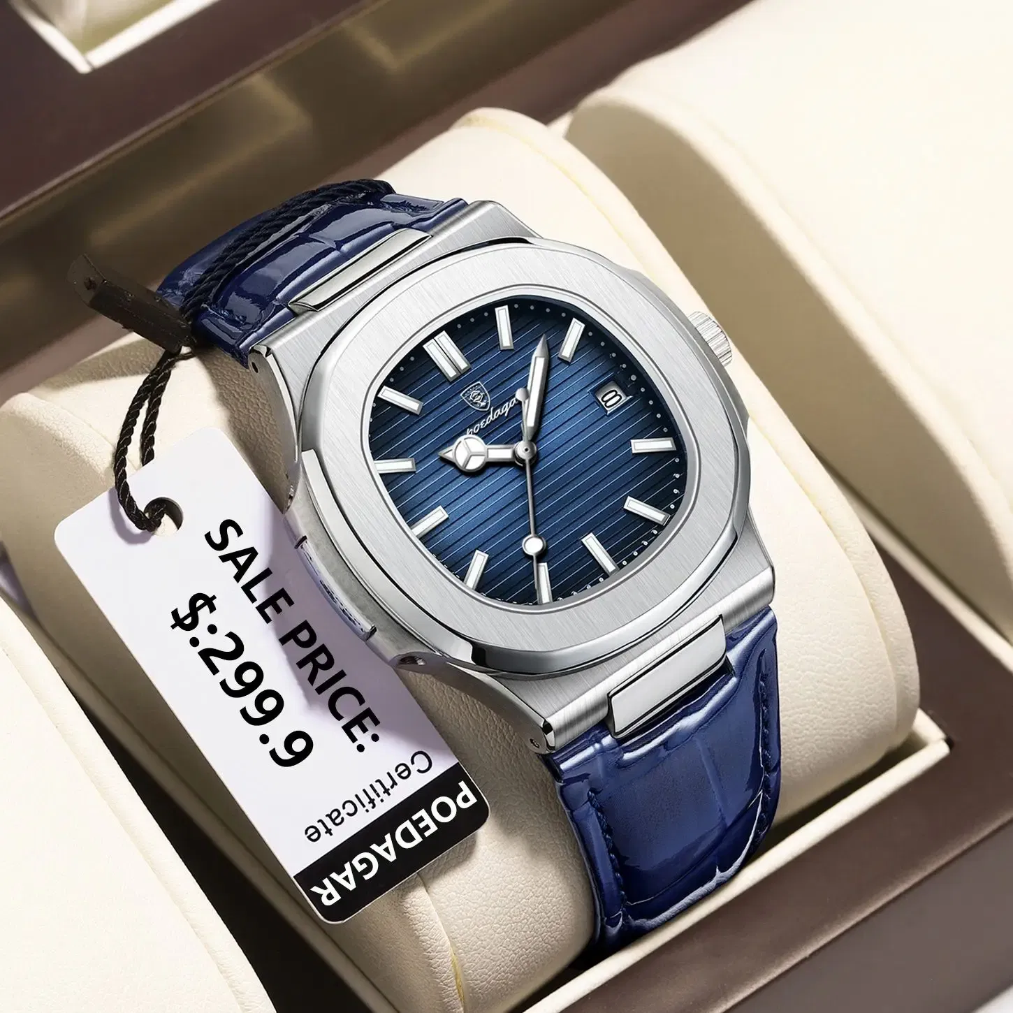 Color: Silver - POEDAGAR Luxury Man Wristwatch Waterproof Luminous Date Leather Men's Watches Sports Square Men Watch Casual Quartz Male Clocks
