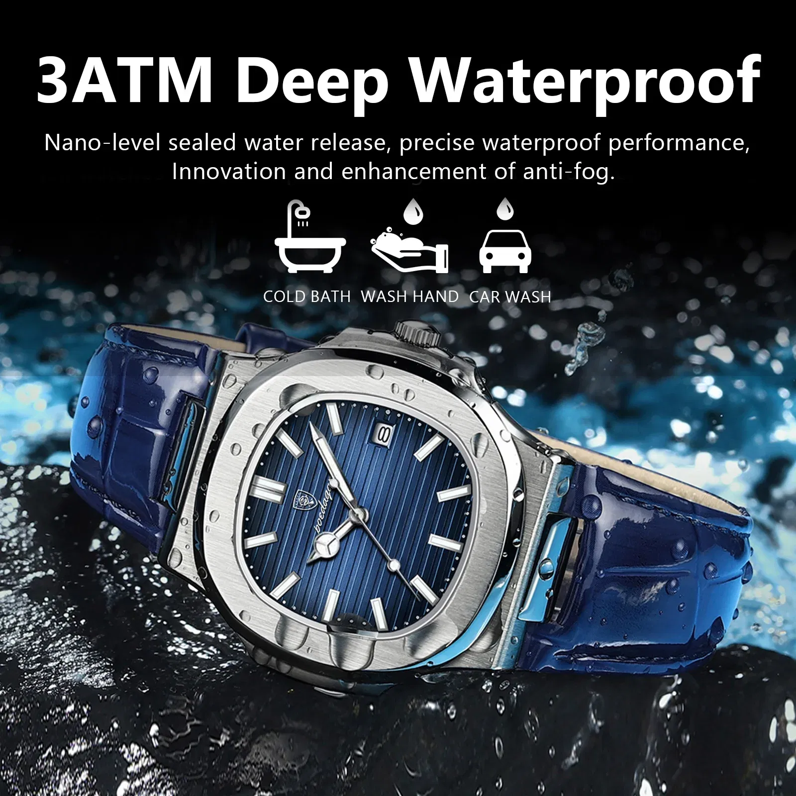 Color: Silver - POEDAGAR Luxury Man Wristwatch Waterproof Luminous Date Leather Men's Watches Sports Square Men Watch Casual Quartz Male Clocks