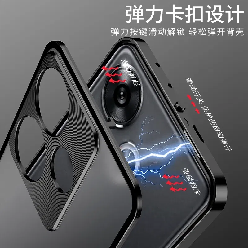 Color: Gold, Material: ABS - Aluminium Alloy Metal Frame Case For Poco F6 Case Matte transparent Acrylic Back Cover For Xiaomi POCO F6 5G Redmi Turbo3 Bumper