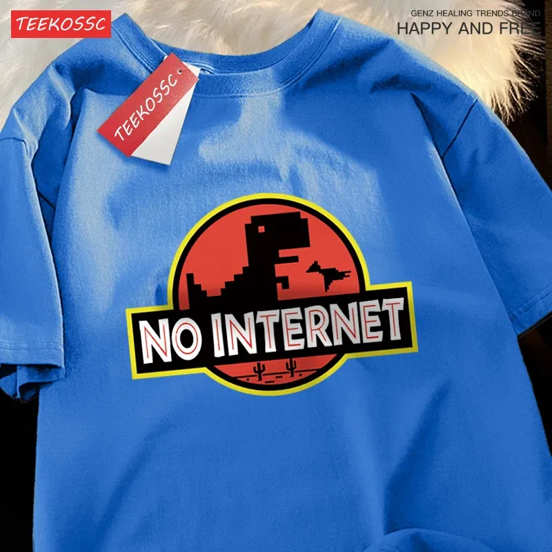 Color: Pink, Size: XL - No Internet Fun Little Dinosaur Short Sleeve Mens Cartoons Cotton Tshirt Summer High Quality Clothing Fashion Oversize T-Shirts