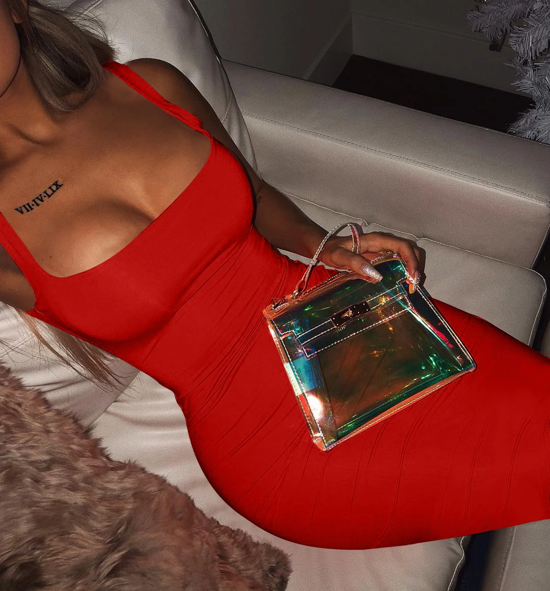 Color: Red, Size: M - AliExpress Summer Sexy Tank Top Dress European and American Plus Size Women's Sleeveless midi Dress