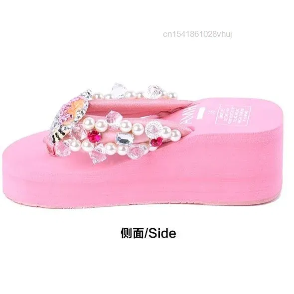 Color: Straw, Shoe Size: 39 - Sanrio Hello Kitty Soft Flip Flop Sandals Y2k Beach Slides Shoes Women Kawaii Casual Wedge High Heels Platform Slippers Ladies