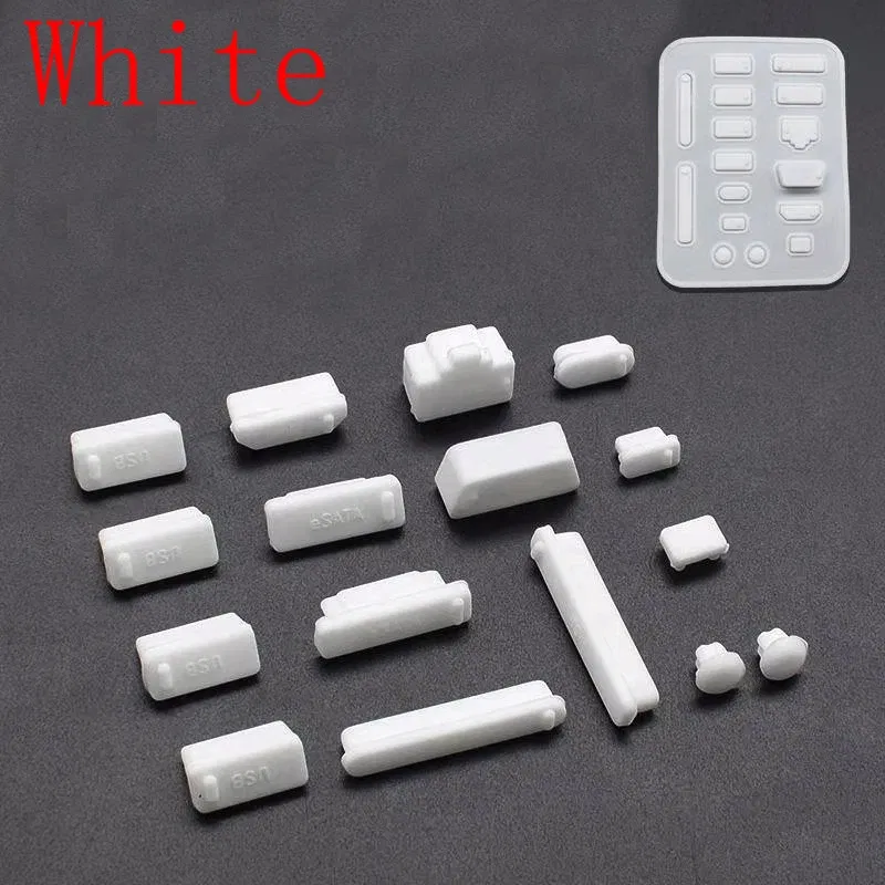 Color: WHITE - 16pcs/set Colorful Silicone Anti Dust Plug Cover Stopper Dust Plug Laptop Dustproof USB Port RJ45 Interface waterproofCover