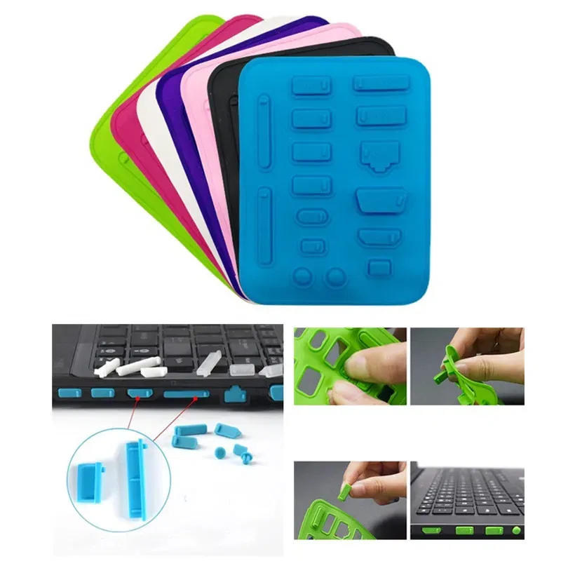 Color: WHITE - 16pcs/set Colorful Silicone Anti Dust Plug Cover Stopper Dust Plug Laptop Dustproof USB Port RJ45 Interface waterproofCover