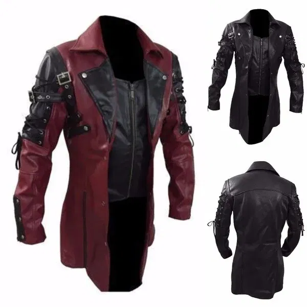 Color: black, Size: XL - Men PU Leather Coat Men Retro Slim Fit Fashion Leather Jackets Men Autumn Winter Motorcycle Jacket Turn Down Collar Male Jacket