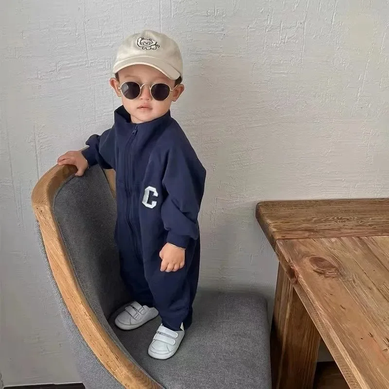 Color: GRAY, Kid Size: 6M - MILANCEL Autumn Baby Clothes Letter Print Boys Rompers Front Zipper Infant Boys Jumpsuits Toddler Outfit