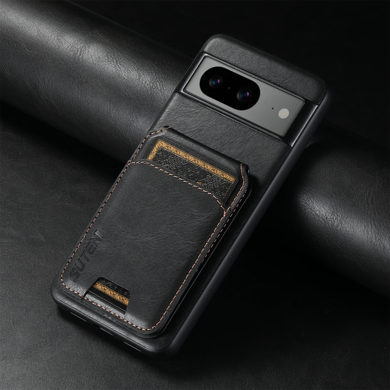 Color: black, Material: Neoprene - SUTENI Card Holder Leather Pocket Wallet Phone Case Stand For Google Pixel 8A 8Pro 7 7Pro 7A 6 6Pro 6A