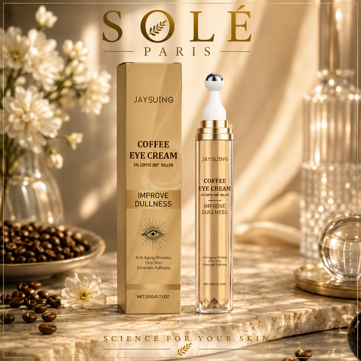 Jaysuing 5% Coffee Eye Cream with 360° Roller