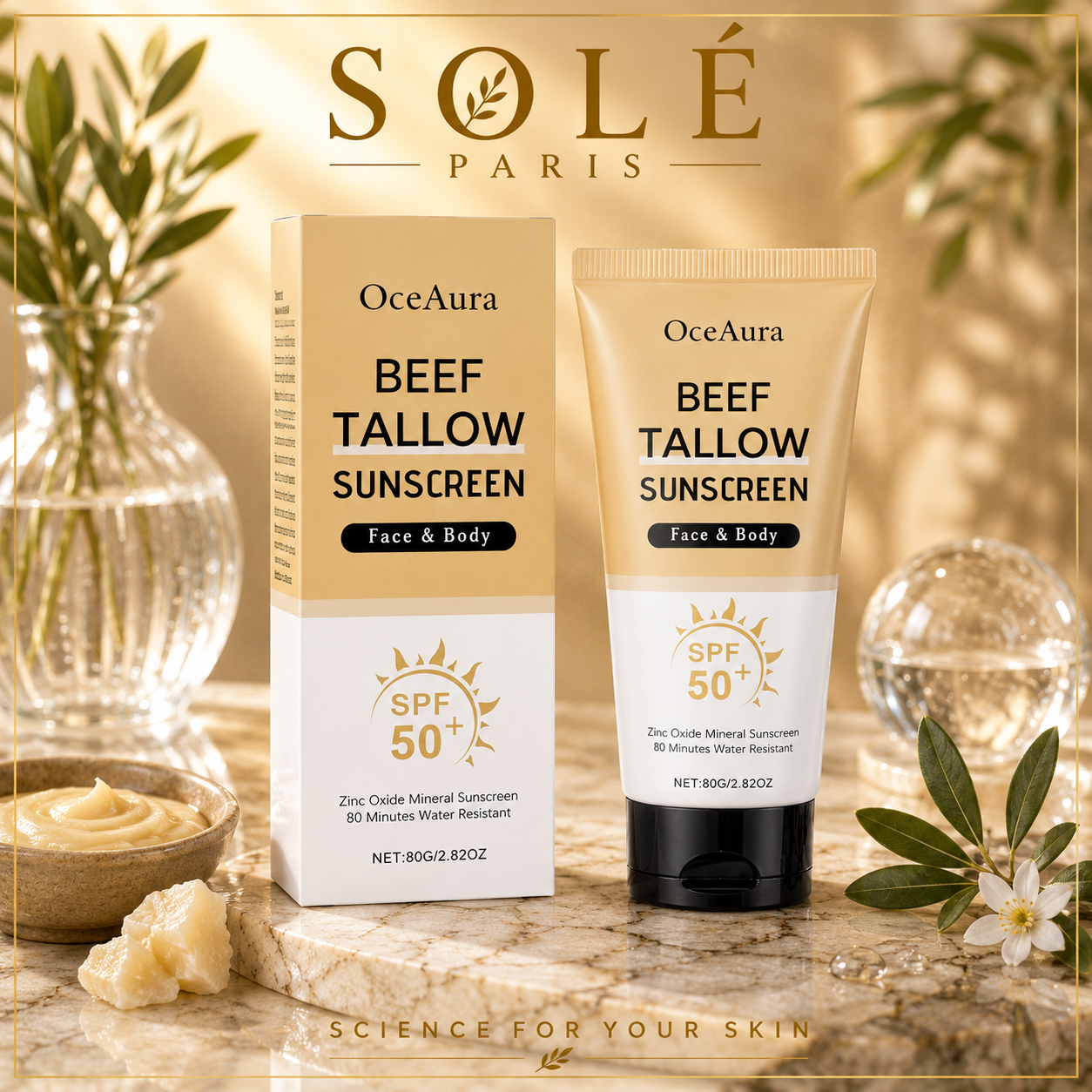 OceAura Beef Tallow Mineral Sunscreen SPF 50+