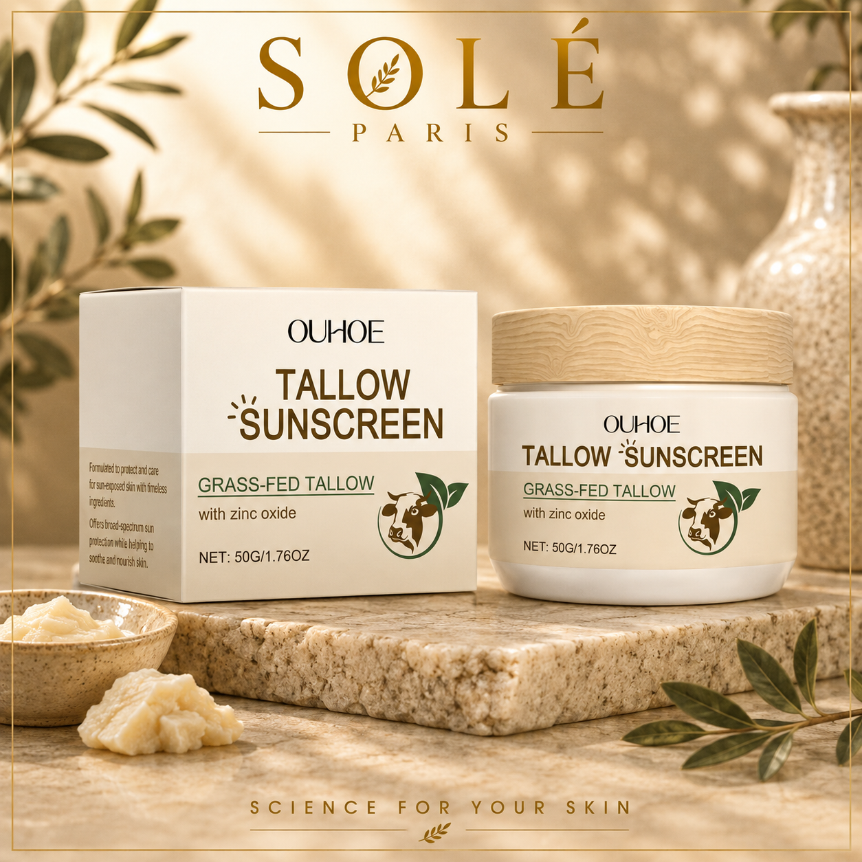 OUHOE Grass-Fed Tallow Zinc Oxide Sunscreen