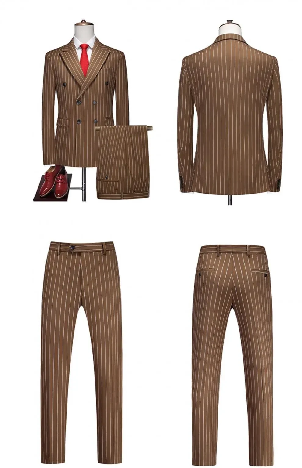 Brown Metallic Pinstripe Double Breasted Wool Blazer