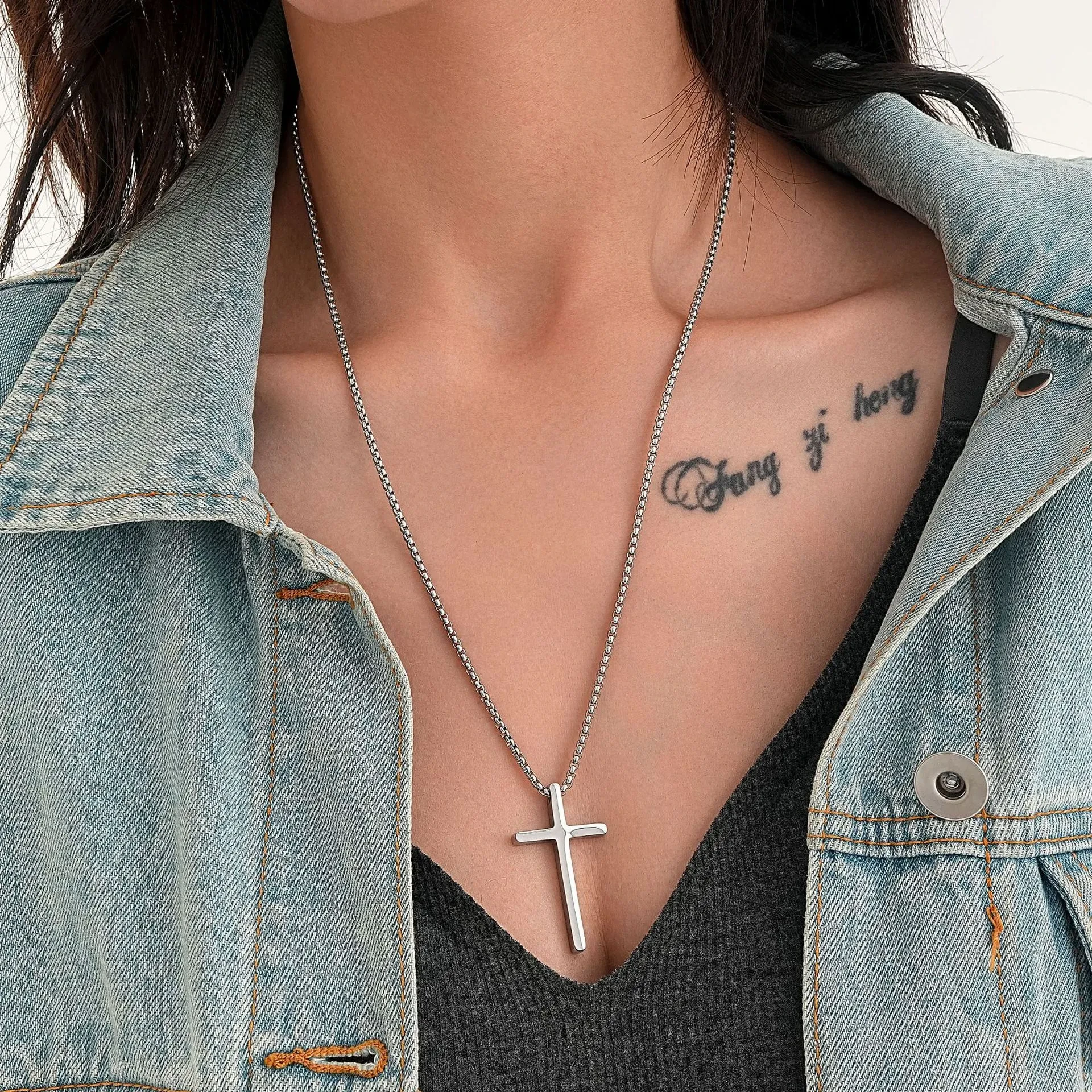 Gold-Tone Cross Curb Chain Necklace