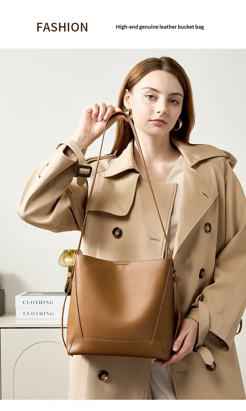 Women’s Genuine Leather Crossbody & Shoulder Oversized Bucket Bag