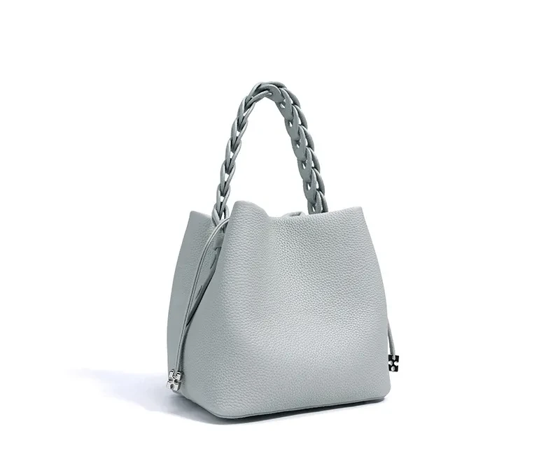 Women's Genuine Top-Grain Leather Versatile Commuting Bucket Bag Single-Shoulder Crossbody Elegant Handheld Bag