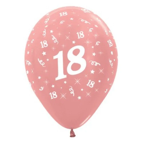 Balloons Age 18 Rose Gold Metallic  - Pack of 6