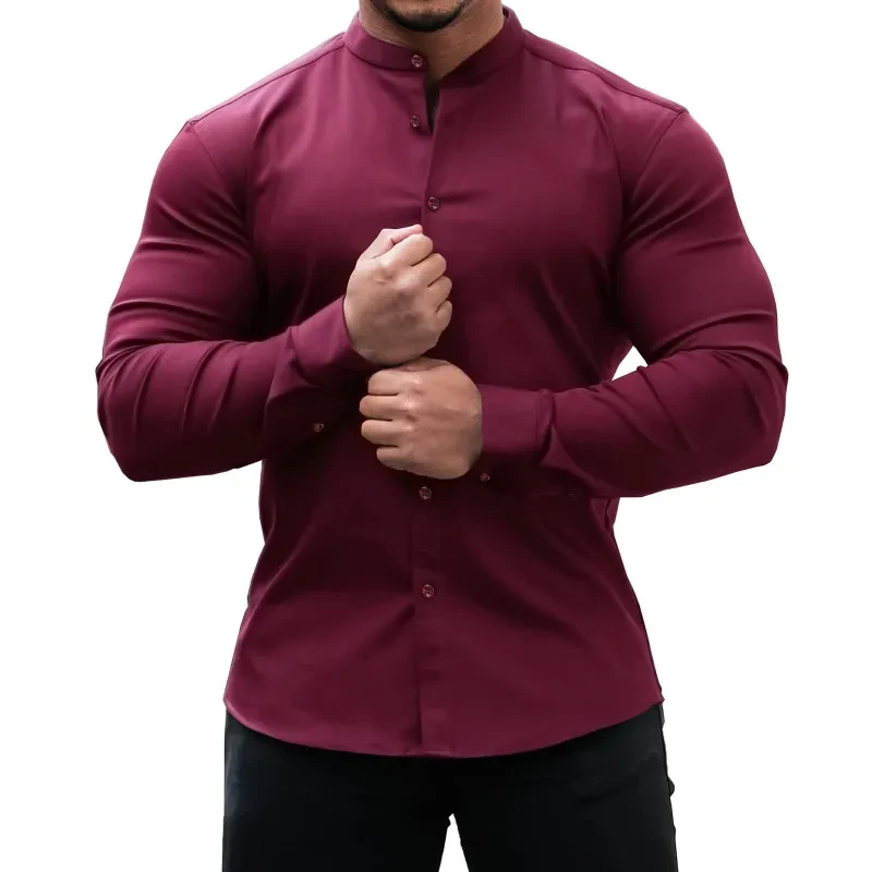 Men's Slim Fit Solid Color Long Sleeve Shirt