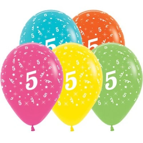 Balloons Age 5 Tropical Assortment  - Pack of 25