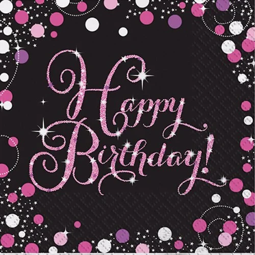 Sparkling Black Happy Birthday Lunch Napkins - Pack of 16