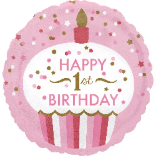 Balloon 45cm Happy 1st Birthday Cupcake Girl